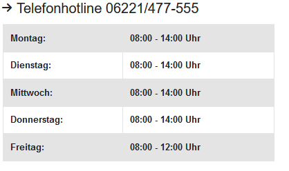 Sprechzeiten Telefonhotline 